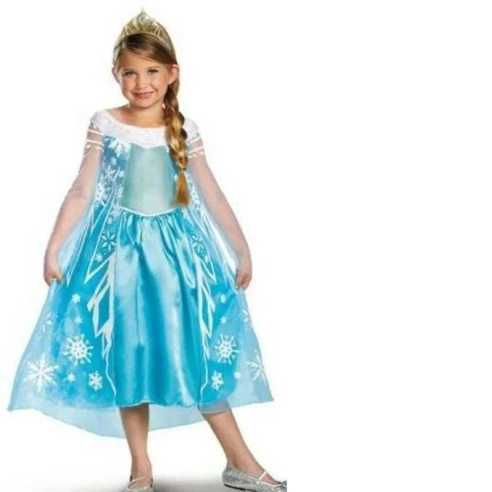 Disney Frozen Elsa Halloween Costume 10/12 Blue Dress, Tiara & Wand 3 Pc Girls